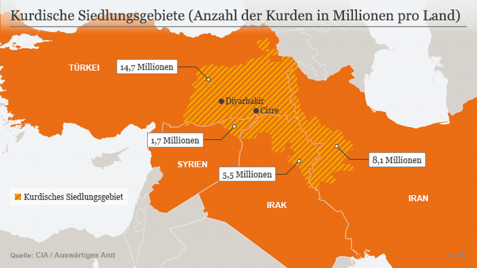 Kurdische Siedlungsgebiete. Grafik: DW, Stand 2016