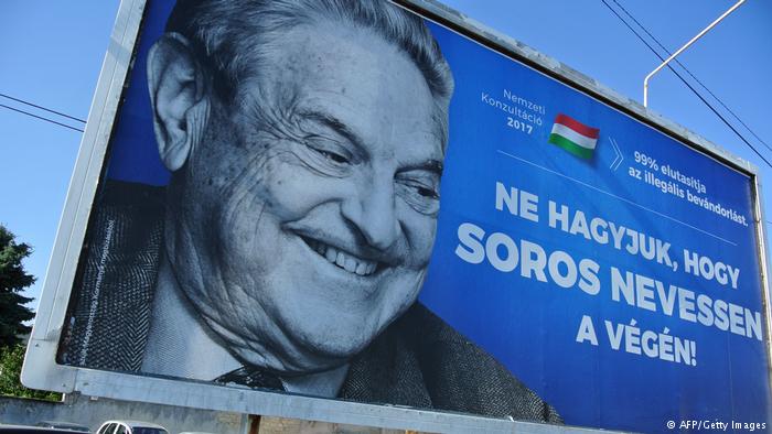 Hungarian anti-migrant billboard campaign featuring a picture of George Soros and the caption, "Let's not let Soros have the last laugh" (photo: AFP/Getty Images)