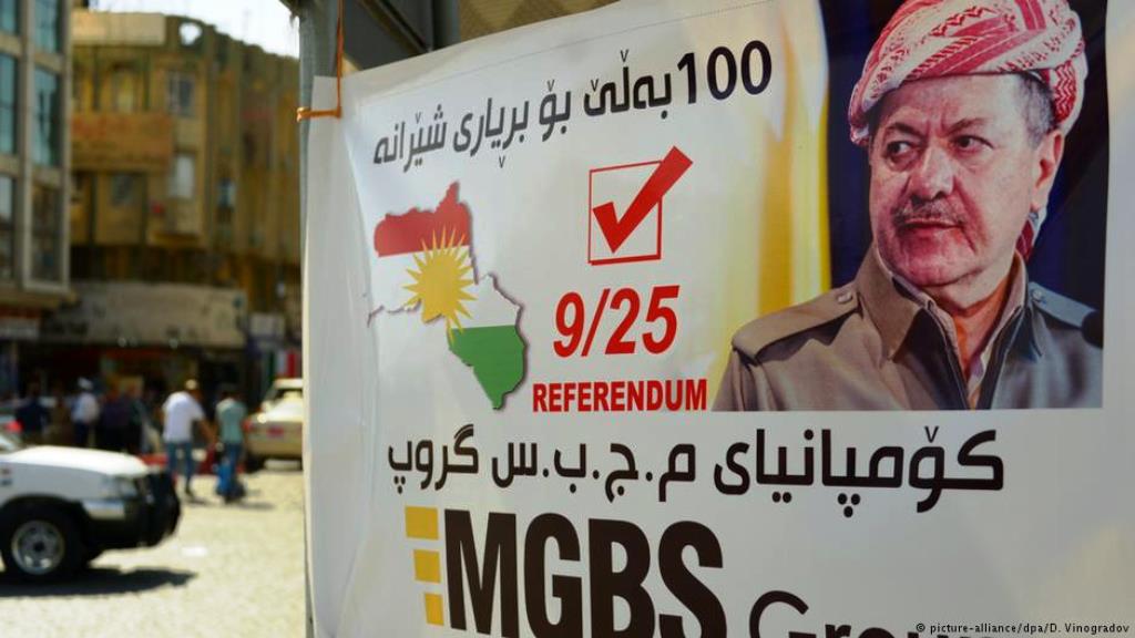 Mit dem Porträt von Kurdenführer Masud Barzani wurde im Nordirak für das Referendum geworben. Foto: Picture alliance /DPA 