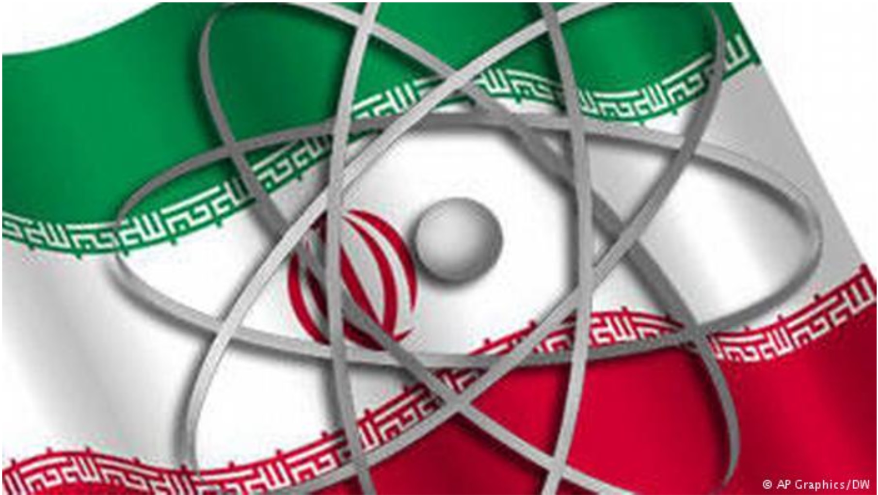 صورة رمزية. عَلَم إيران وعليه رمز الطاقة النووية [الراية الإيرانية مع رمز الطاقة النووية].
