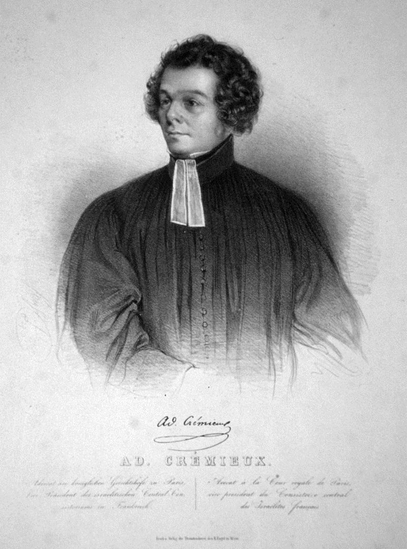 أدولف كريميو: محامٍ ونصير لليهودية. Lithographie von Faustin Herr, 1840; Quelle: Wikipedia