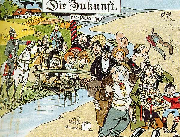 كاريكاتير معادٍ للسامية من عام 1900 من عهد القياصرة في الأراضي الألمانية - ألمانيا. Quelle: Geschichtsbuch "Zeiten und Menschen 1"
