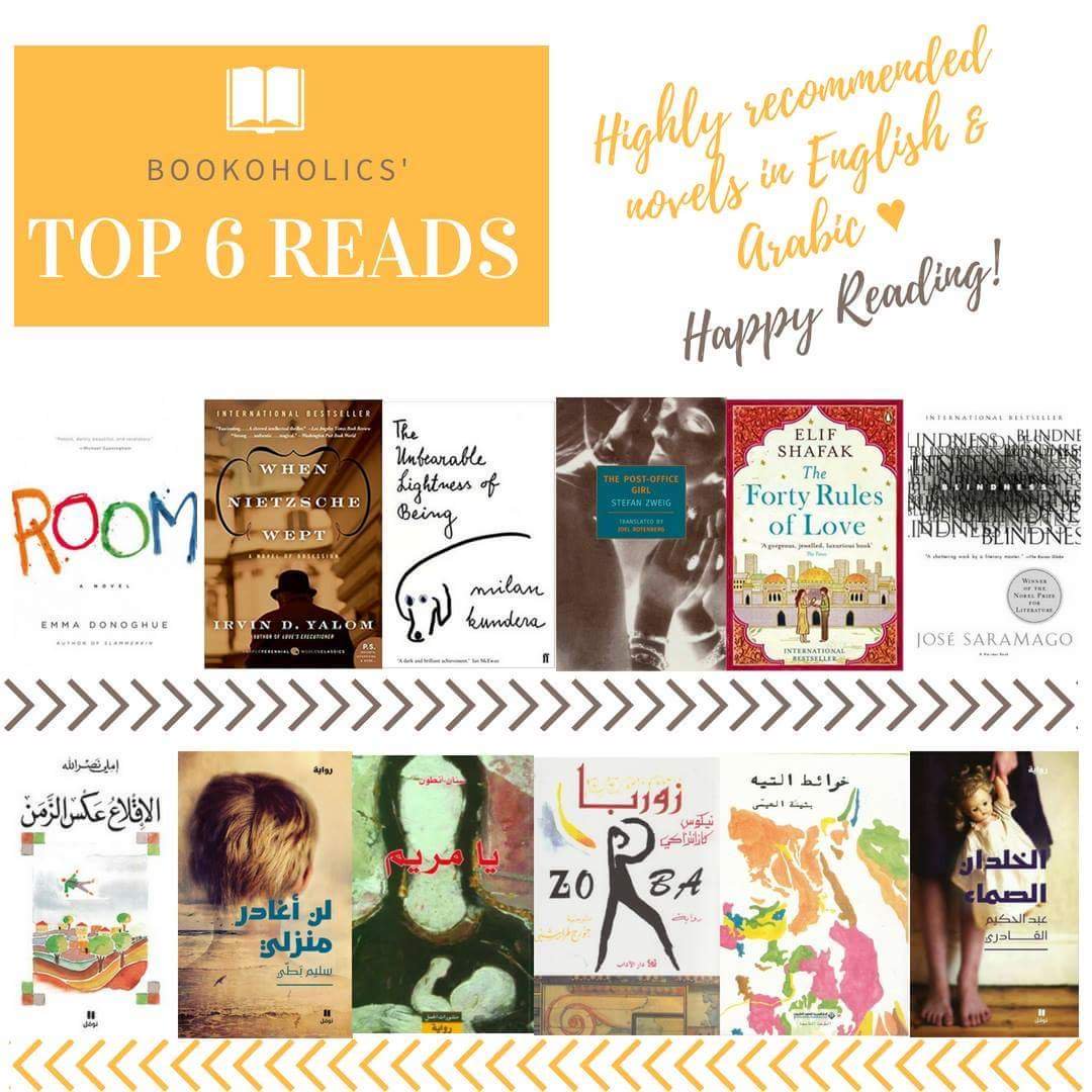 Celebrating Bookoholics 6th anniversary: members voted on their 6 favourite books in English and Arabic (source: Twitter; Hoda Marmar)