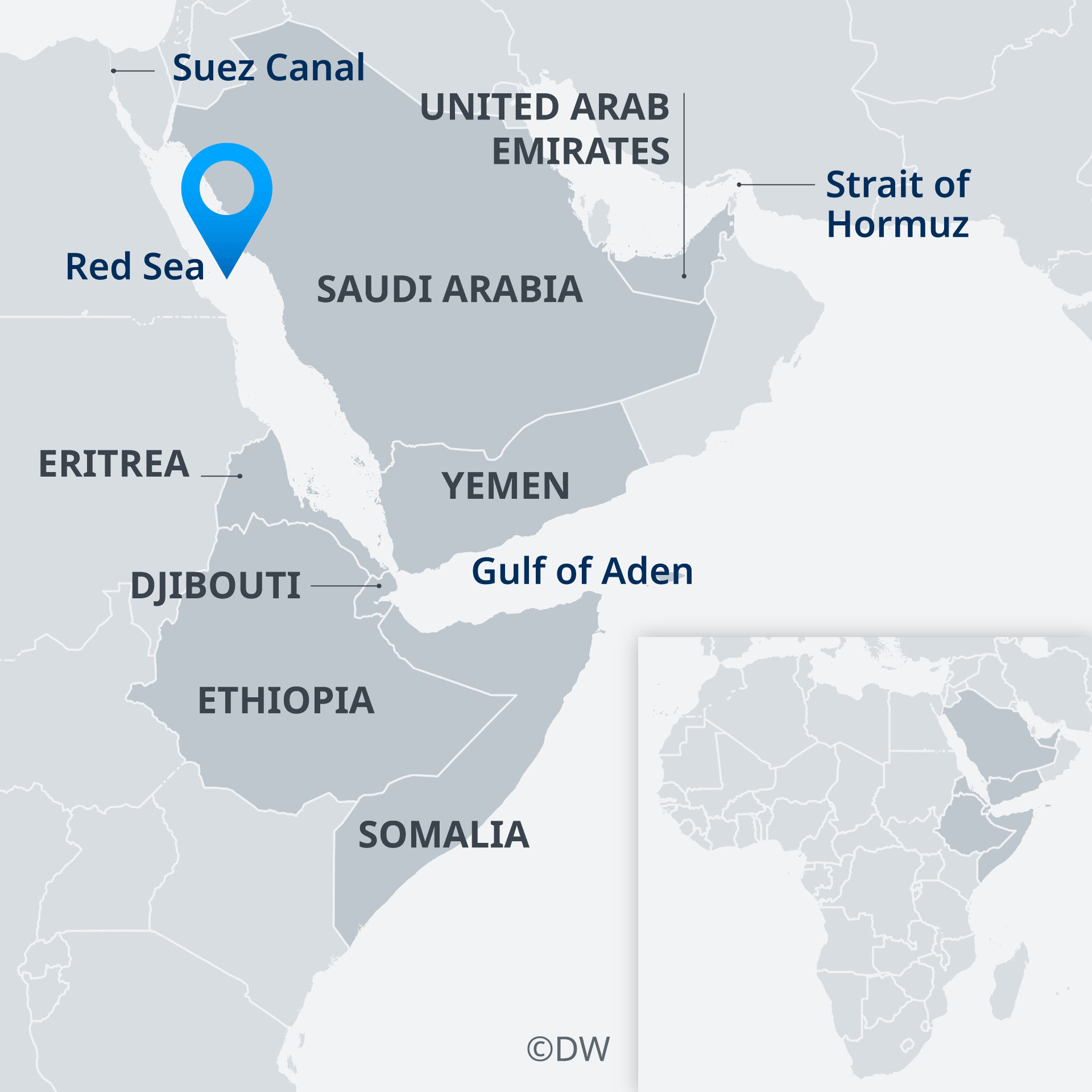 Karte zeigt Staaten am Horn von Afrika; Quelle: Deutsche Welle