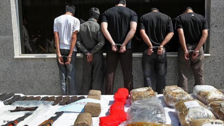 Drug dealers under arrest in Tehran following a drugs haul (photo: Mehr)