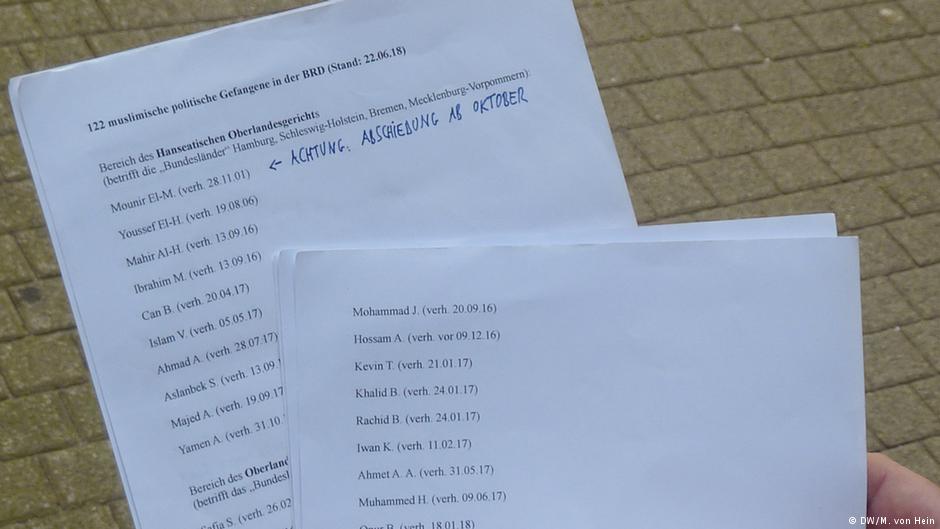 Auf Falks Liste stehen 122 Häftlinge, die er "muslimische politische Gefangene der BRD" nennt; Foto: DW