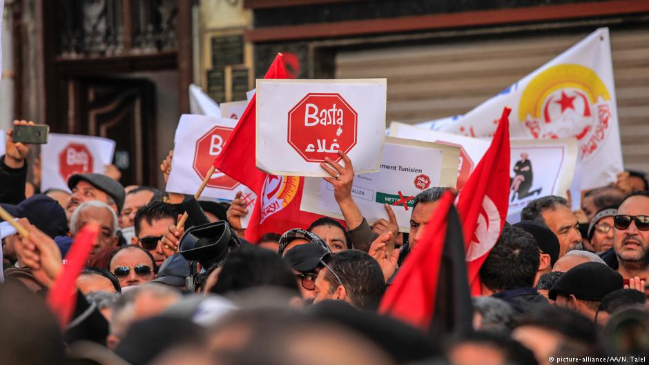 Arbeiterproteste am 17.01.2019: Generalstreik in Tunesien, organisiert vom Gewerkschaftsdachverband UGTT; Foto: picture-alliance/AA