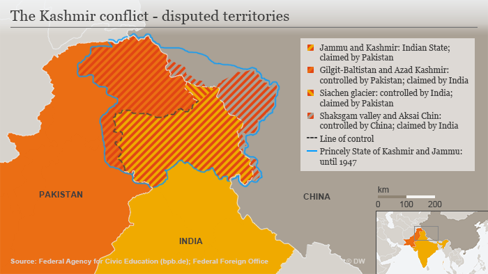 Infographic showing the Kashmir conflict's disputed territories