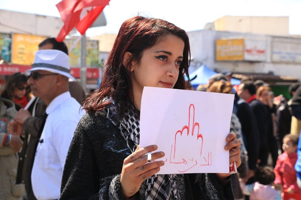 نساء تونسيات في احتجاج  - ربيع سنة 2012 - ضد حزب النهضة الإسلامي - تونس.  | © Aya Chebbi