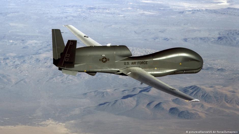 US-Drohne vom Typ "Global Hawk", die am 20.06.2019 über der Straße von Hormuz abgeschossen wurde; Foto: picture-alliance/Zumapress/US Air Force