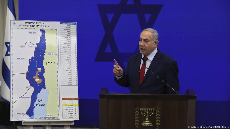 Ministerpräsident Netanjahu am 10.09.2019 zur Annektion des Jordantals; Foto: picture-alliance/dpa