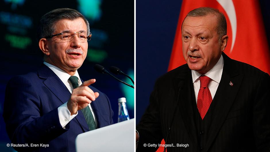  Former Turkish prime minister Ahmet Davutoglu speaks during a news conference to announce the establishment of his Future Party in Ankara, Turkey, 13 December 2019 (photo: REUTERS/Alp Eren Kaya)/Turkish President Recep Tayyip Erdogan speaks to the press after meeting with Hungarian Prime Minister Viktor Orban for discussions on Syria and migration on 7 November 2019 in Budapest (photo: Laszlo Balogh/Getty Images)