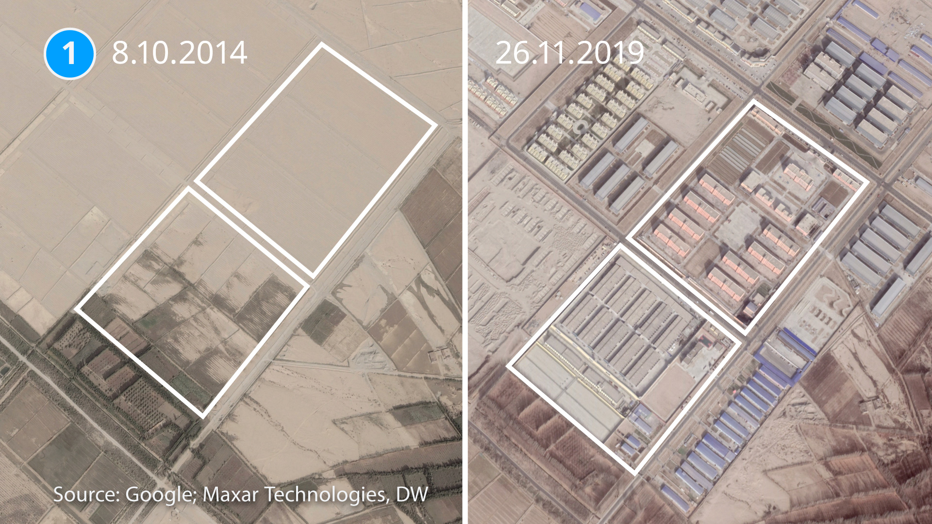 DW Investigative project: Uighur re-education camp in China (source: Google/Maxar Technologies/DW)