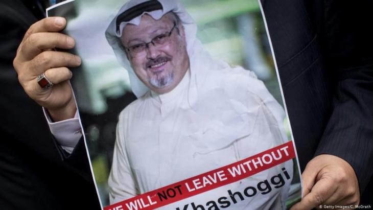Poster of murdered Saudi journalist Jamal Kashoggi (photo: Getty Images/C. McGrath)