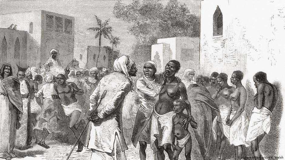 Ein Sklavenmarkt auf Sansibar, Darstellung von 1878; Quelle: picture-alliance/dpa