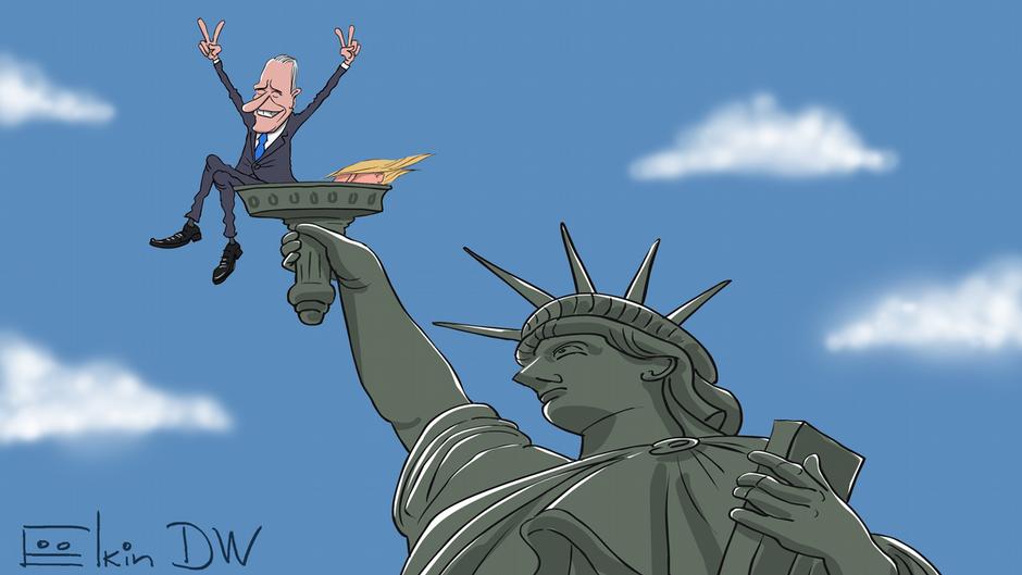 Karikatur Sergey Elkin l US-Präsidentschaftswahl - Joe Biden feiert den Sieg. Foto: DW