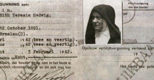 هوية اعتقال إديت شتاين من قِبَل نظام هتلر الألماني النازي. الصورة عن طريق ملهم الملائكة