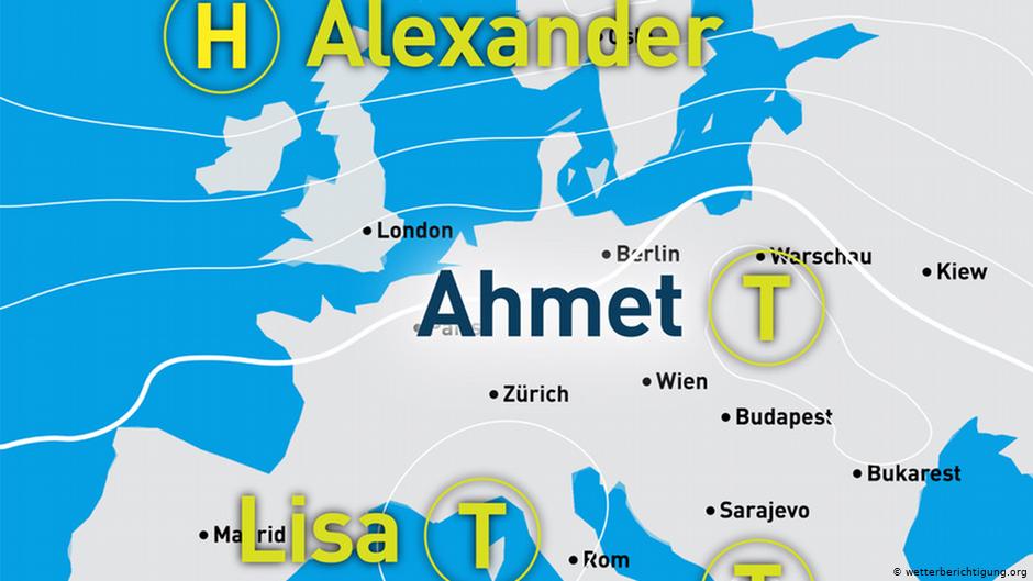 A weather map featuring Ahmet, a low pressure system (wetterberichtigung.org