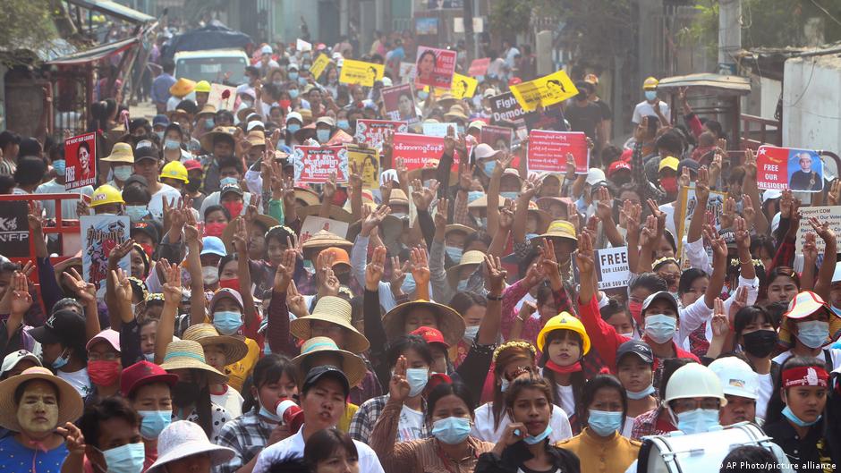 Large protests are occurring daily across many cities and towns in Myanmar.