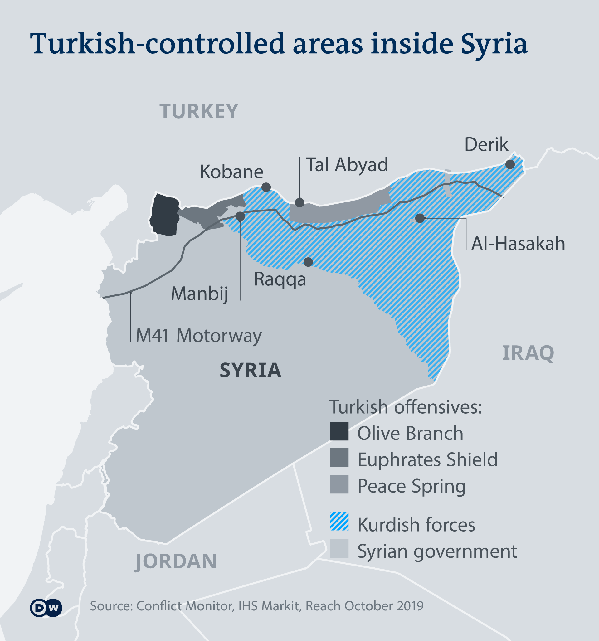 Infografik der türkisch kontrollierten Gebiete in Syrien. Quelle: Deutsche Welle