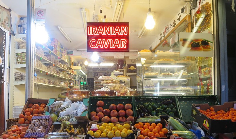 Iranian caviar sign, London grocer's, 17.04.2016 (photo: Waldopepper, Attribution-NonCommercial 2.0 Generic (CC BY-NC 2.0)
