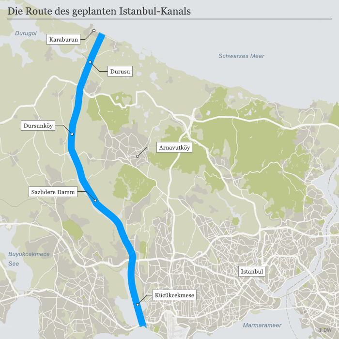 Karte des Megaprojekts der Kanal Istanbul. (Foto: Deutsche Welle)