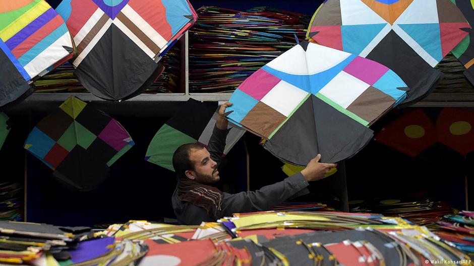 In this photo taken on 9 June 2021, a kite vendor displays his merchandise for sale at a shop in Shor Bazaar in the old quarters of Kabul (photo: Wakil Kohsar/AFP)