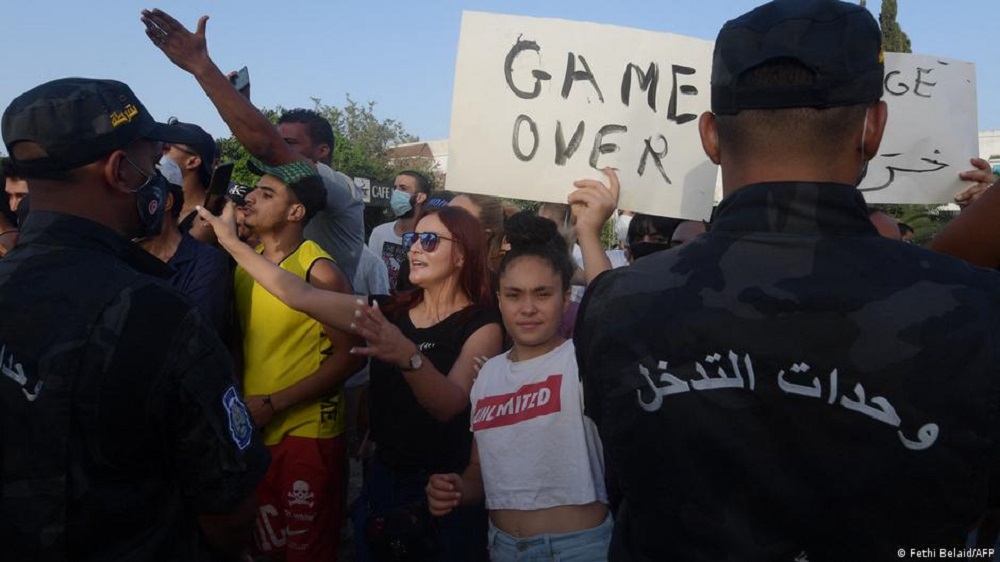  Protest in Tunis gegen die anhaltende Krise; Foto: Fethi Belaid/AFP