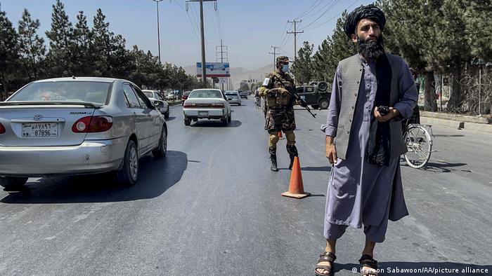 Taliban inspect vehicles at the checkpoints as they take strong security measures in the Afghan capital in Kabul, on 9 September 2021