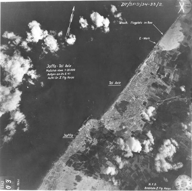 Luftaufnahme von Tel Aviv und Jaffa der deutschen Luftaufklärung von 1941; Foto NARA National Archives and Records Administration Washington