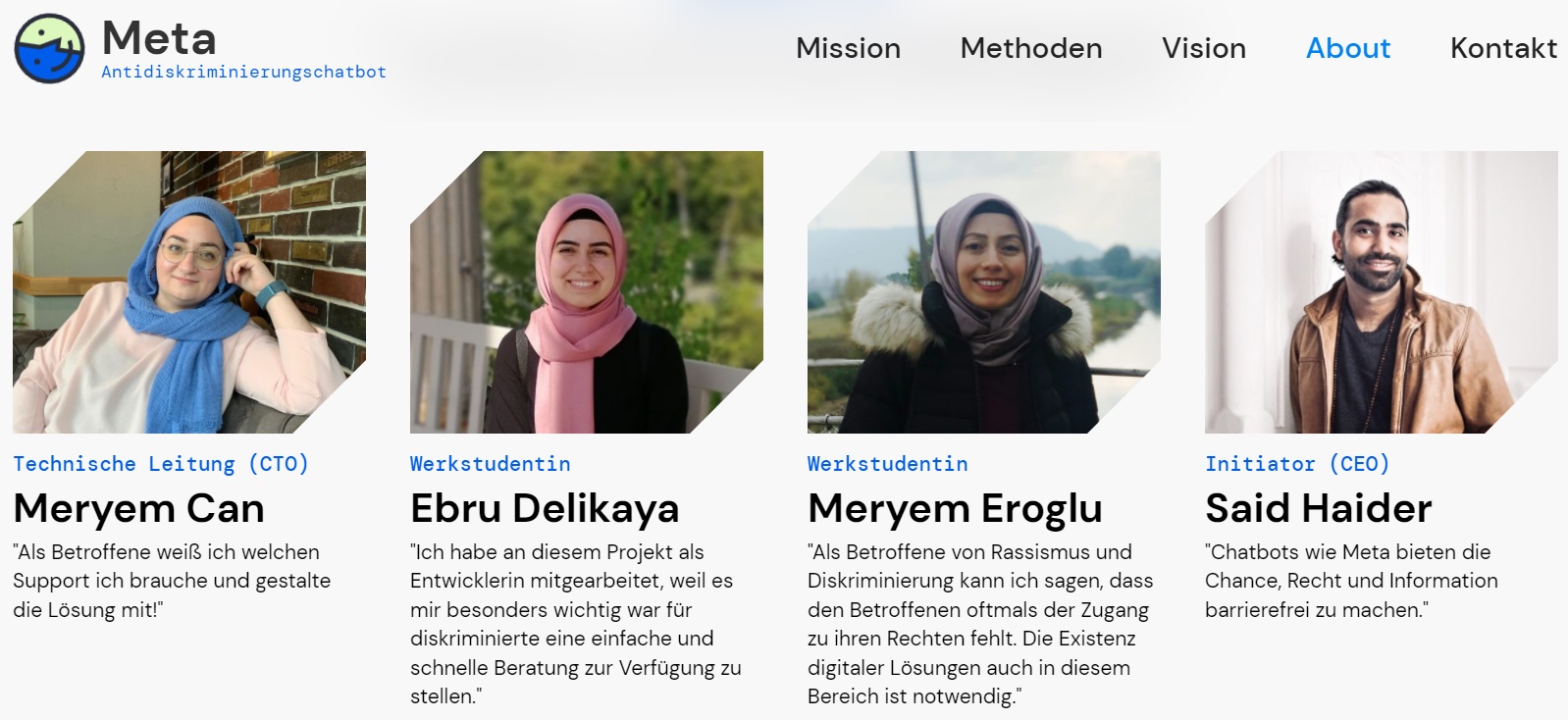 موقع ميتا Meta المكافح للعنصرية يخطط للانطلاق أيضا بلغات أخرى غير الألمانية. Screenshot meta bot de