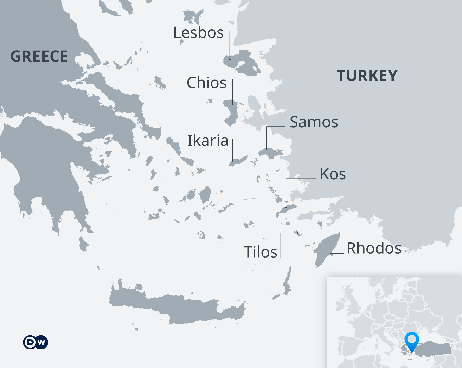 Graphic of Greek islands in the Aegean Sea (source: DW)