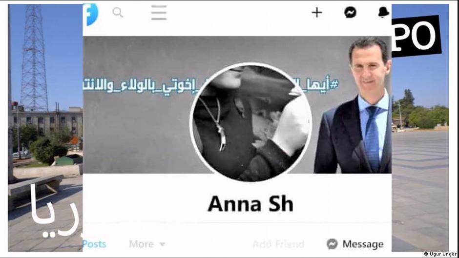 Screenshot of Anna Sh's Facebook profile, which includes a photo of Assad (photo: Ugor Ungor)