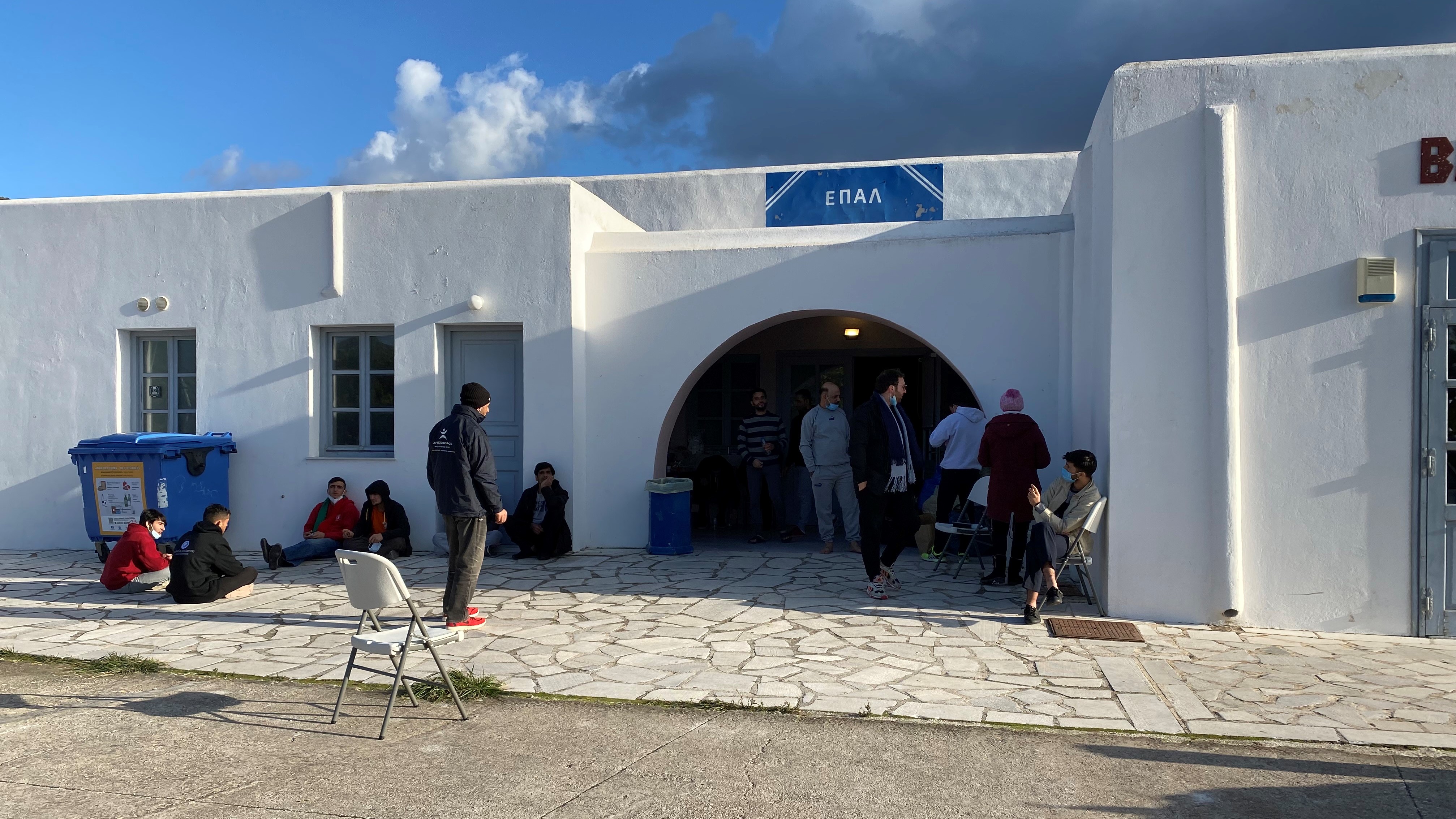 Housing and guarding the 63 survivors of the shipwreck at the Paros Vocational Collge (photo: ALEXANDRA SENFFT)