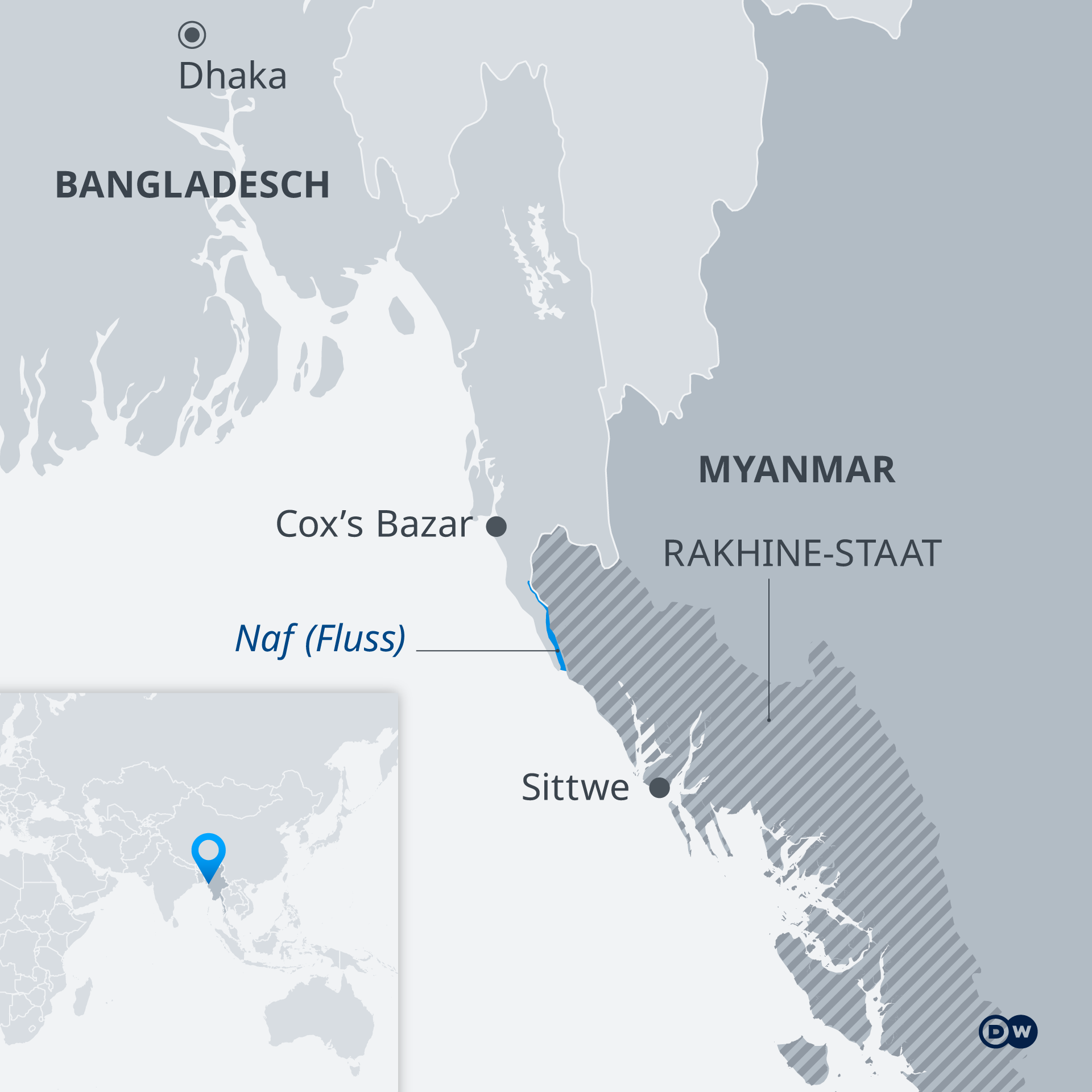 Graphic showing Myanmar and Bangladesh (source: DW)