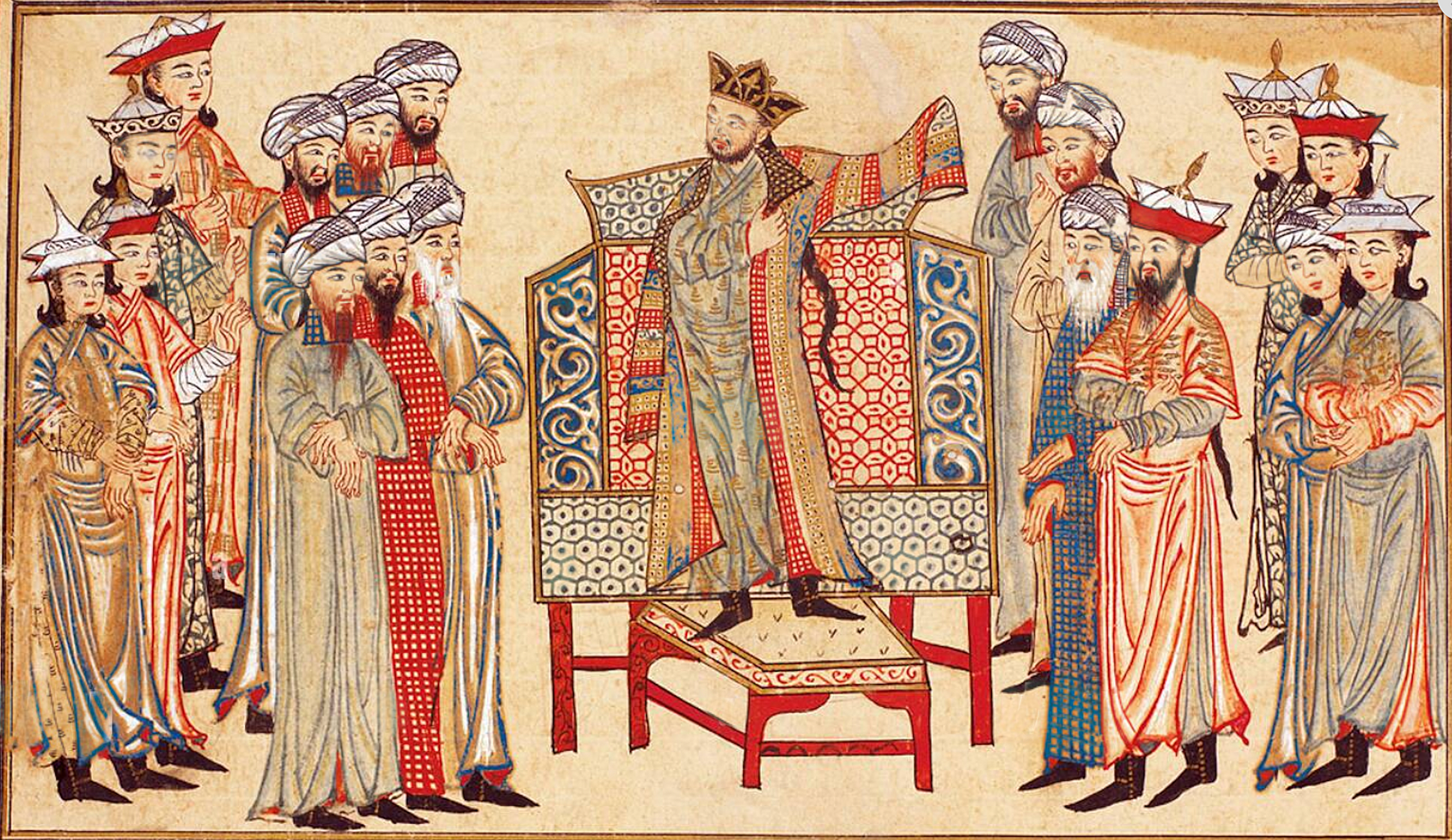 Mahmud of Ghazni receiving a richly decorated robe of honour from Caliph al-Qadir in 1000. Miniature from the Rashid al-Din’s Jami‘ al-Tawarikh. Edinburgh University Library (photo: Rashid-al-Din Hamadani, Public domain, via Wikimedia Commons)