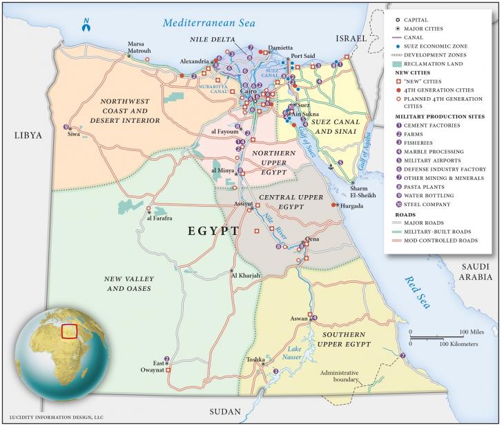 Verzeichnis der Orte mit Wirtschaftsaktivitäten der Armee in Ägypten (Foto: https://carnegieendowment.org/)