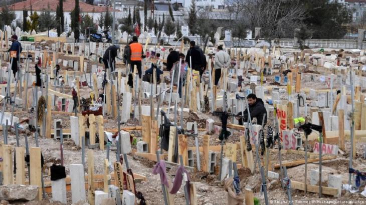 Gräber von Erdbebenopfern in der Türkei (Bild: Selahattin Sonmez/DVM/abaca/picture alliance)