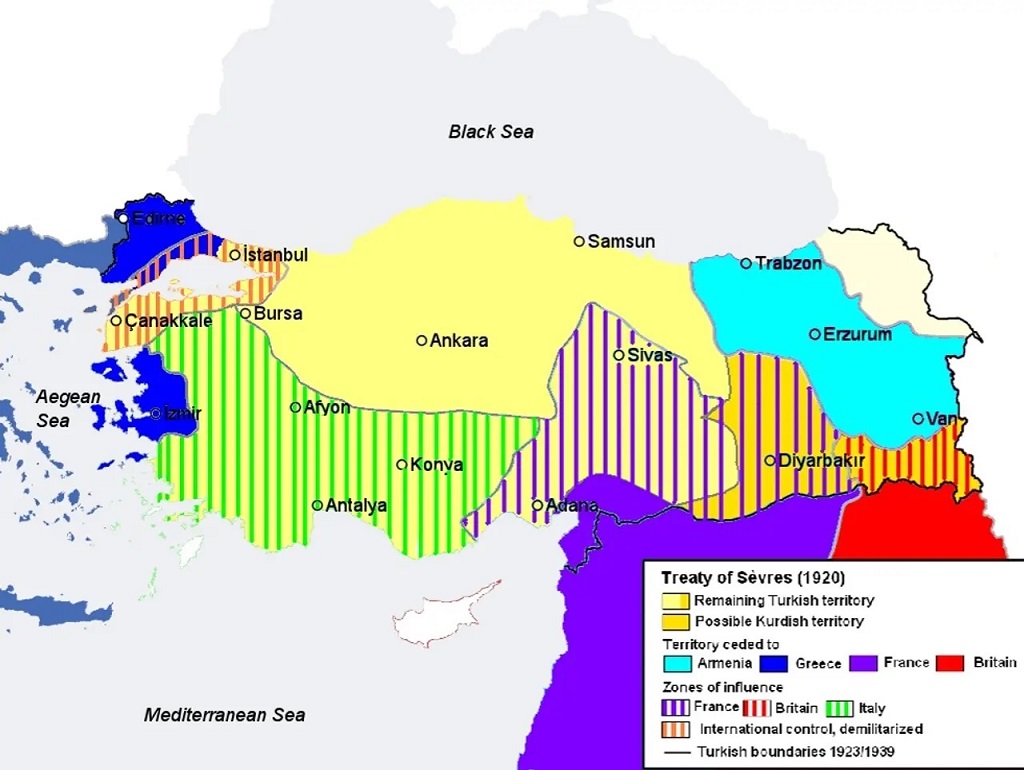 Der von den Jungtürken als «Diktatfriede» geschmähte Vertrag von Sèvres 1920 sah eine wesentlich kleinere Türkei vor, als sie es nach 1923 tatsächlich wurde. Foto: Wikimedia Commons