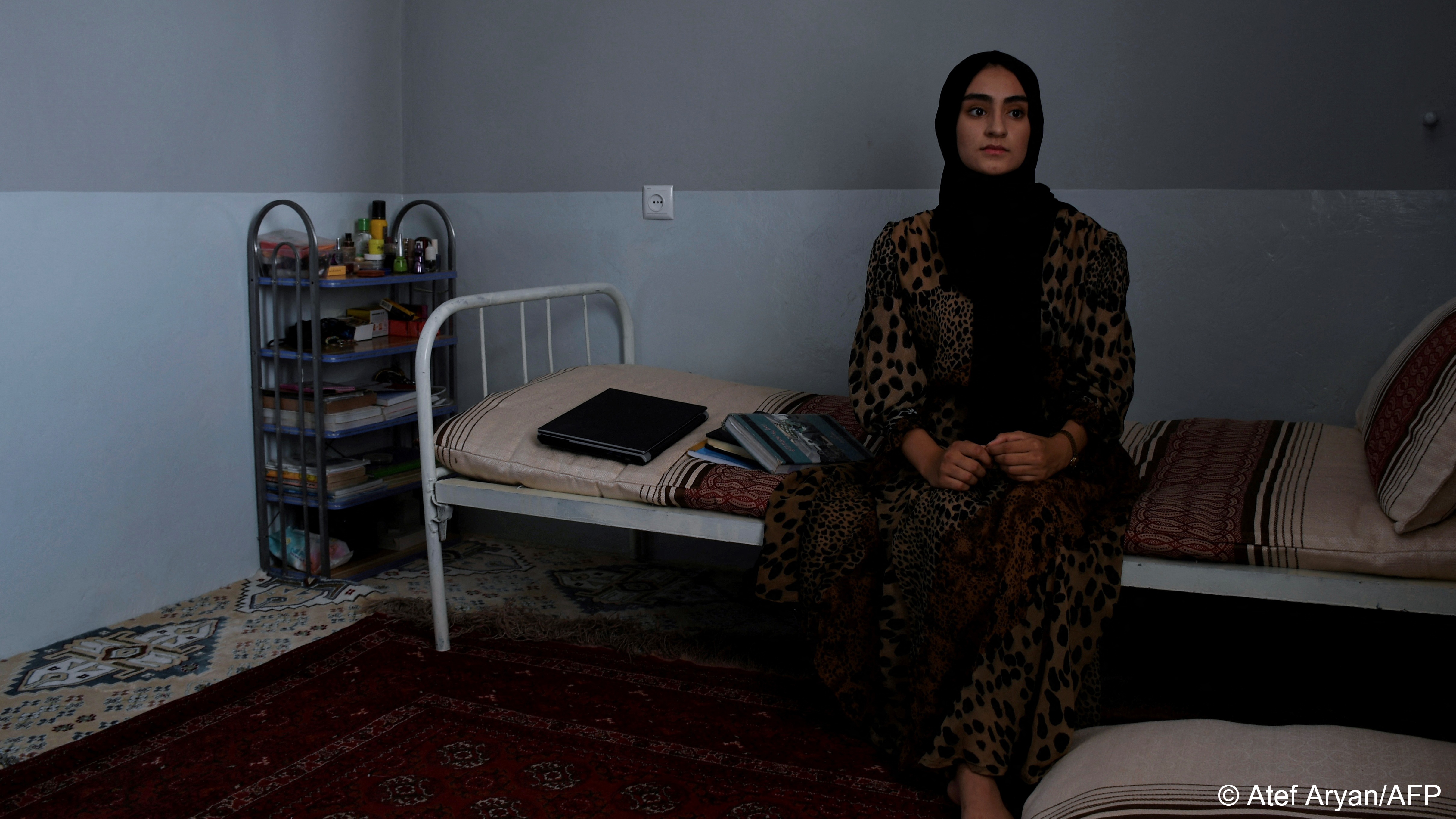 Hamasah Bawar, a medical student poses for a photograph at her house in Mazar-i-Sharif on 6 August 2023 (image: Atef ARYAN/AFP)
