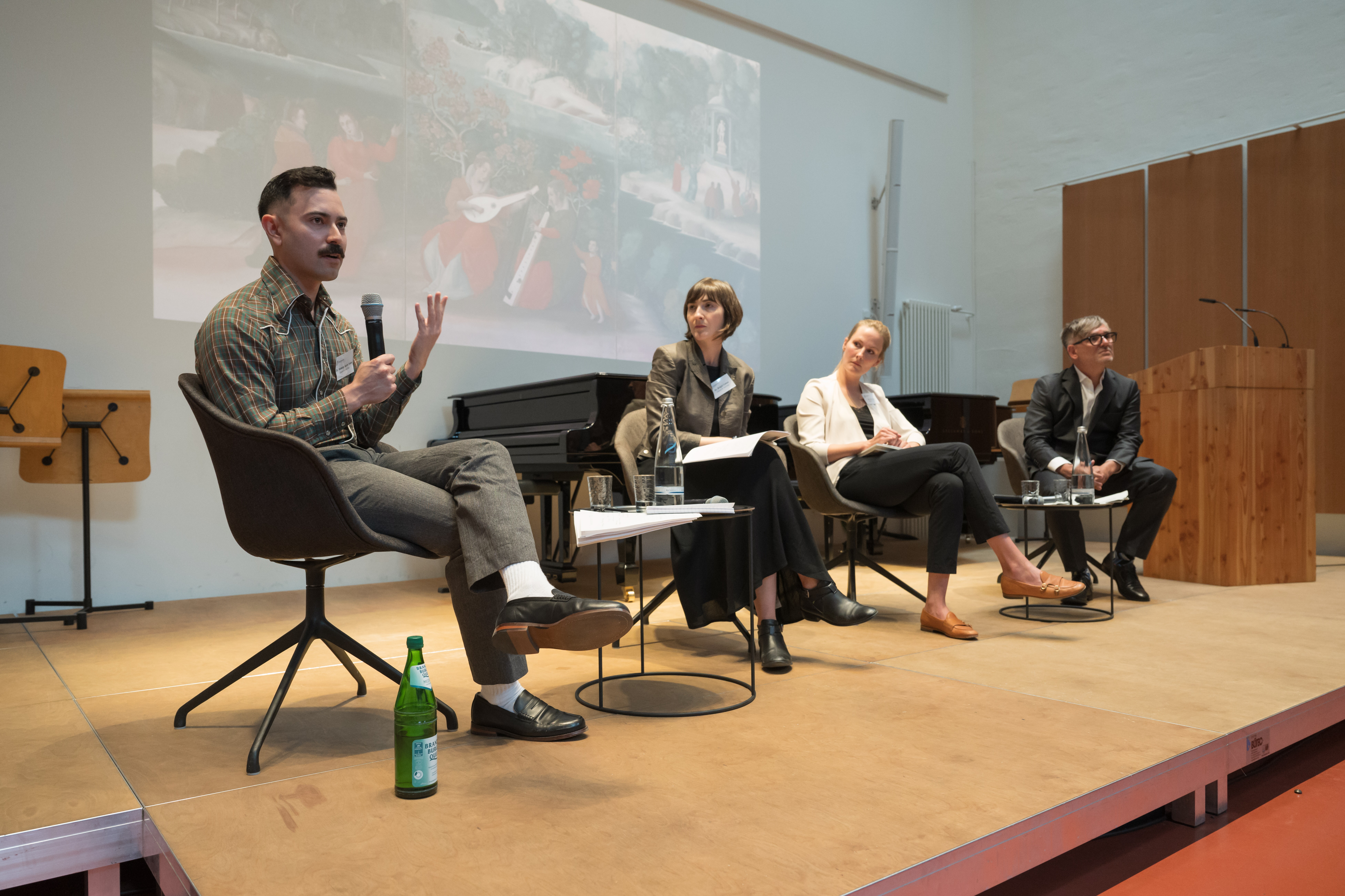 Dr. Makoto Harris Takao, University of Illinois, Professor Brigid Cohen, New York University, Dr. Clara Wenz, University of Wurzburg, and Professor James Helgeson discussed music in the context of global colonial contact (image: Peter Adamik)
