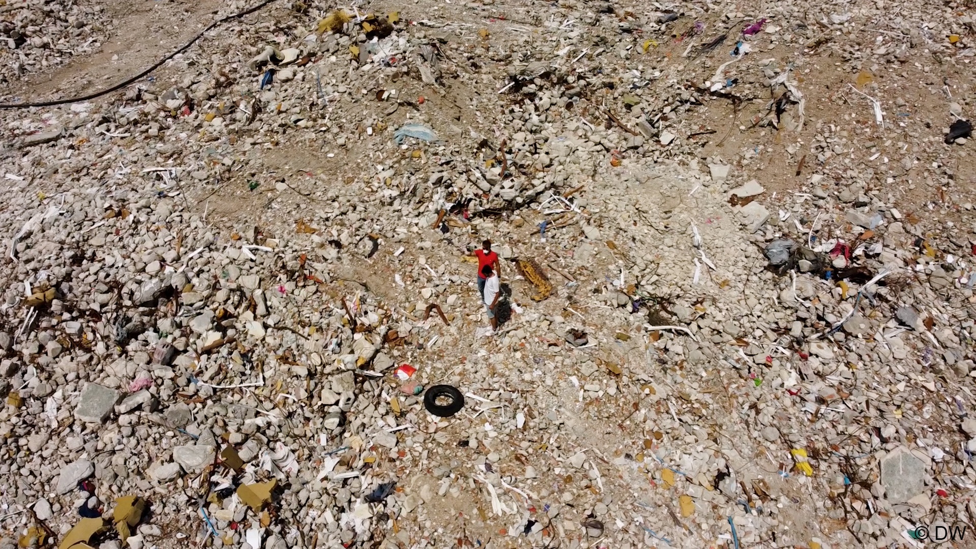 Drone footage shows Utku Firat taking dust samples in Hatay, Turkey (image: DW) 