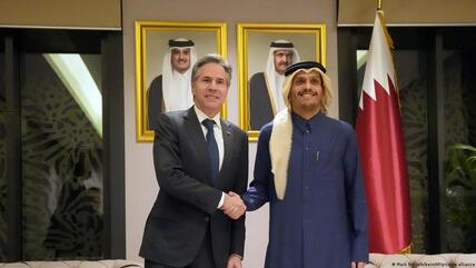 Blinken with Qatar's Prime Minister al-Thani in Doha in Doha on 6 February 2024 