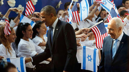 US President Barack Obama shaking hands with young Israelis (photo: Reuters)