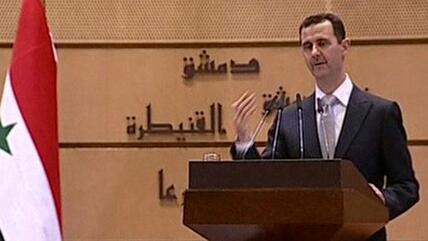 President Bashar al-Assad delivering a speech in Damascus on 10 January 2012 (photo: Syrian State Television via APTN/AP/dapd)
