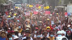 Large protests are occurring daily across many cities and towns in Myanmar.